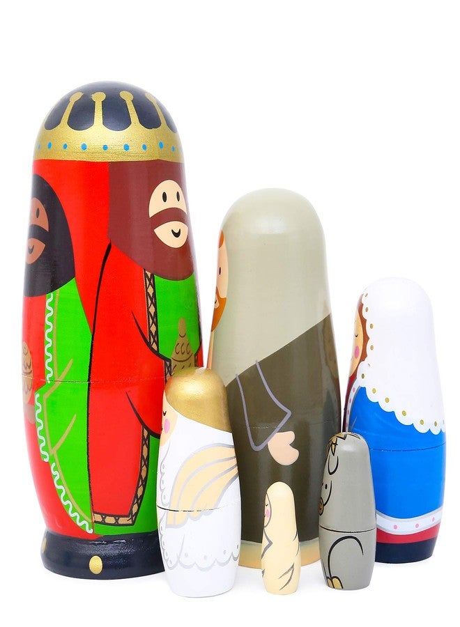 Moonmo - Nesting Doll Holy Family -The Nativity Family Wooden Nesting Dolls Matryoshka Nativity Figurines-Set of 5 Dolls (Brown) - Image 2
